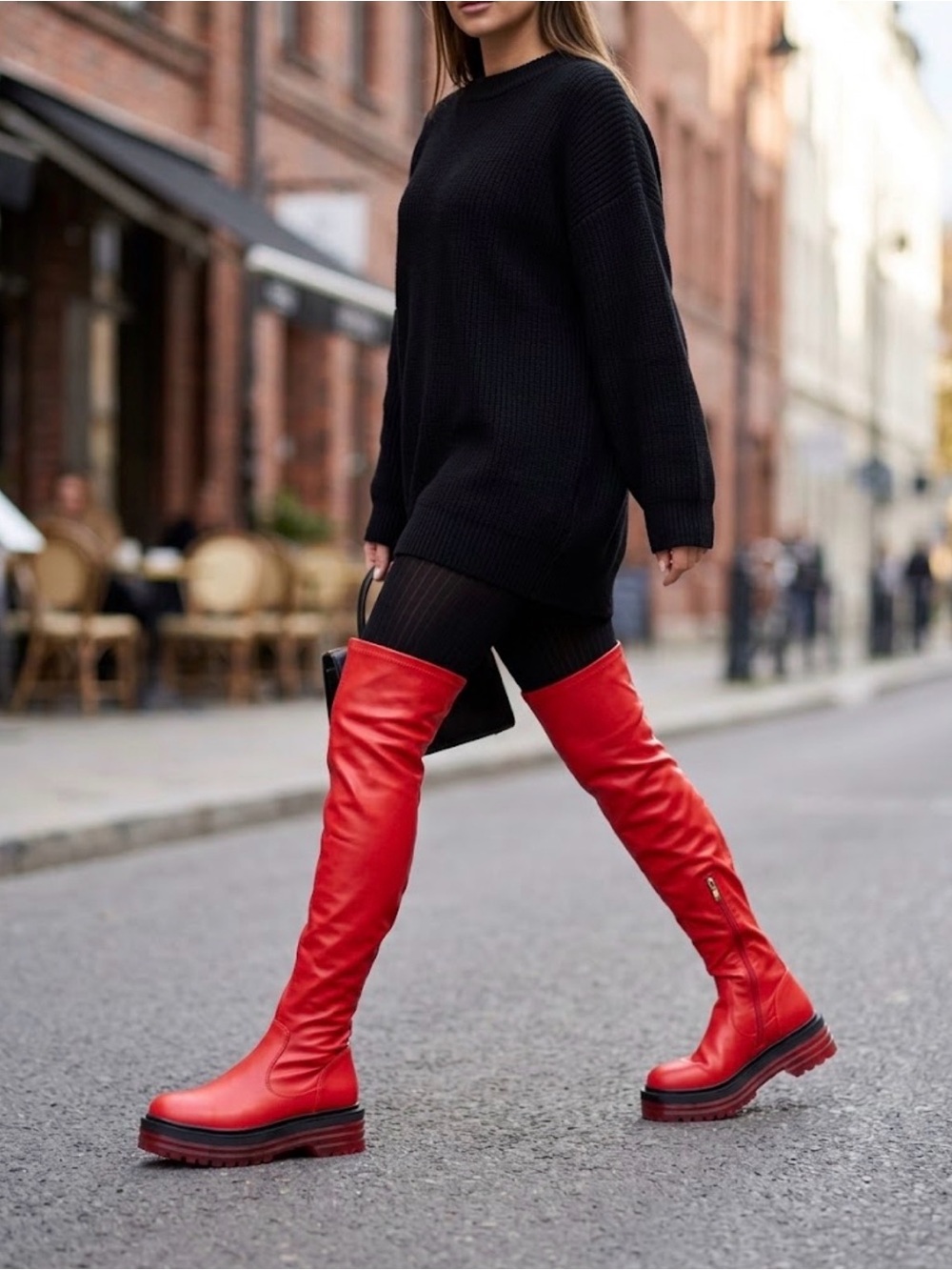 Azalea Wang Women’s Red Over The Knee Flatform Platform Boots 6.5 NEW